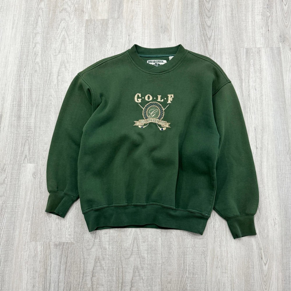 VINTAGE 90s Golf Golfing Embroidered Crewneck Sweatshirt Size Large L Mens Green